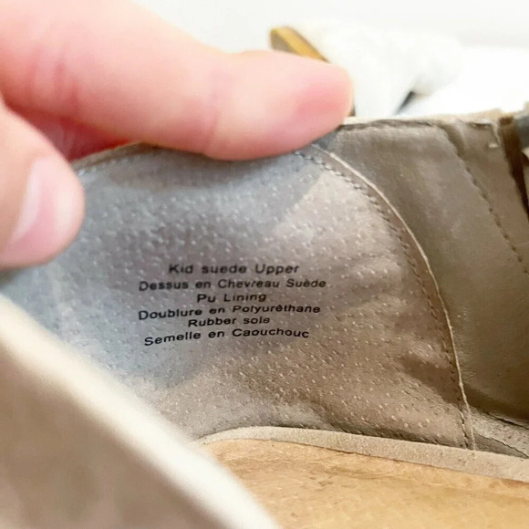 Shellys London Gray Suede Bootie Women 10 Ankle Boots Cut-Out Heeled Pointed Toe - Picture 8 of 11